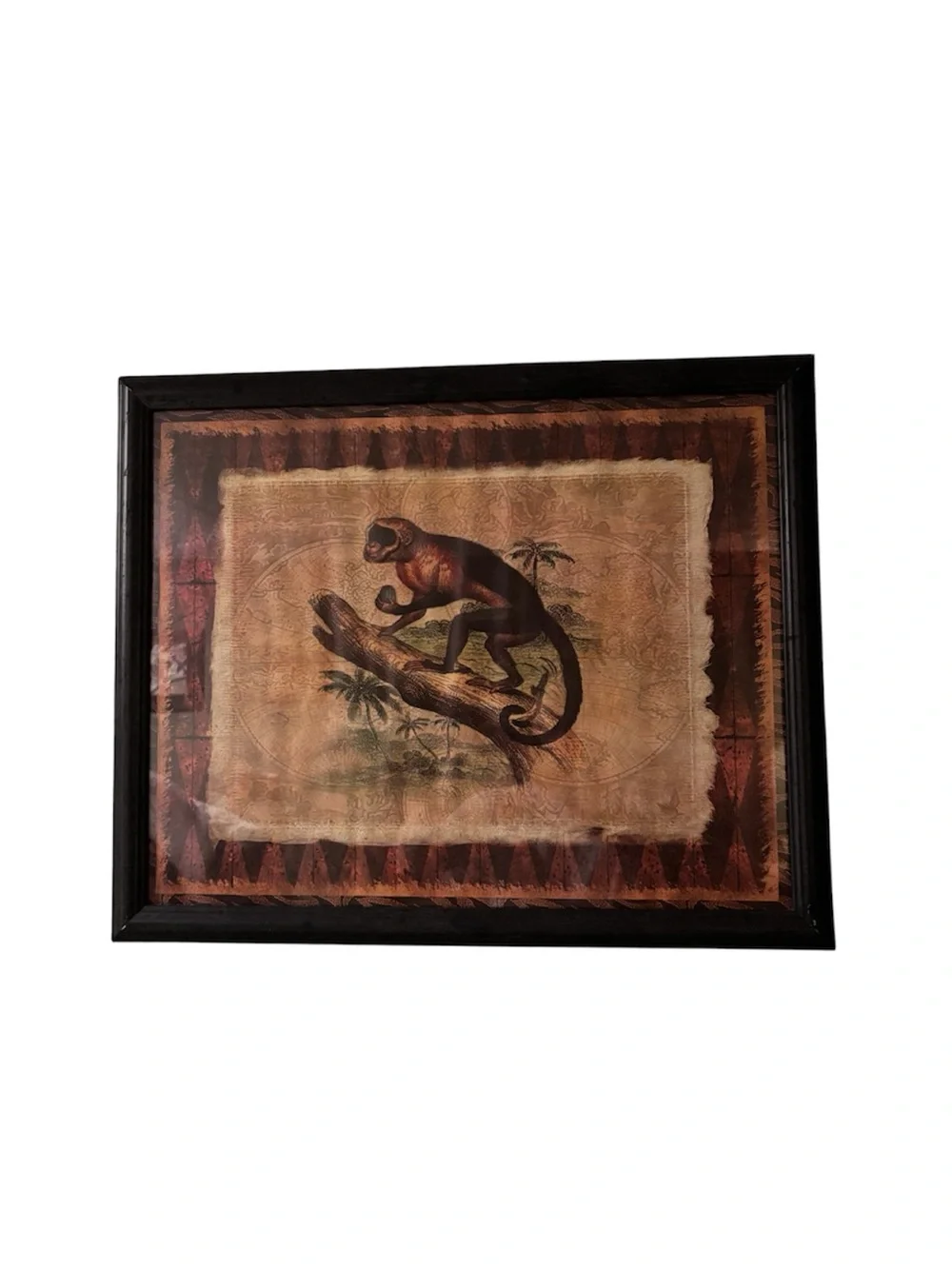 Vintage Framed Monkey Art Print - Tropical Jungle Wall Decor